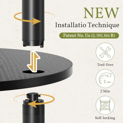 Atoping Black Round Side Table with Charging Station, Easy Assembly