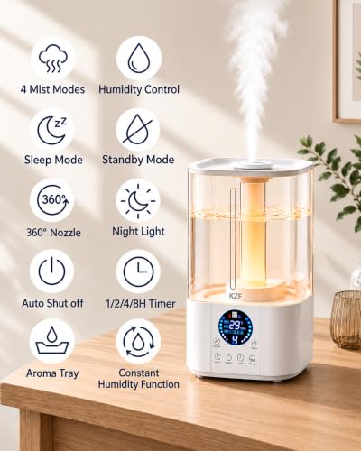 4L Cool Mist Humidifier for Large Rooms - Top Fill, Sleep Mode, Oil Diffuser, Quiet 28dB, LED Display
