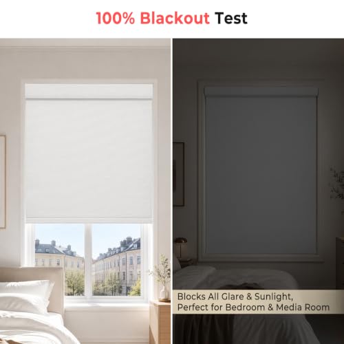 Blackout Window Shades Linen Texture Cordless Roller Blinds for Bedroom & Living Room