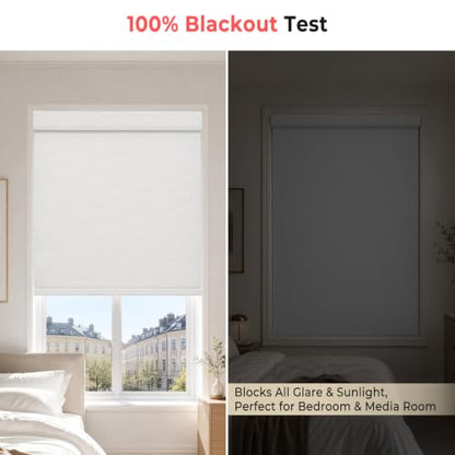 Blackout Window Shades Linen Texture Cordless Roller Blinds for Bedroom & Living Room