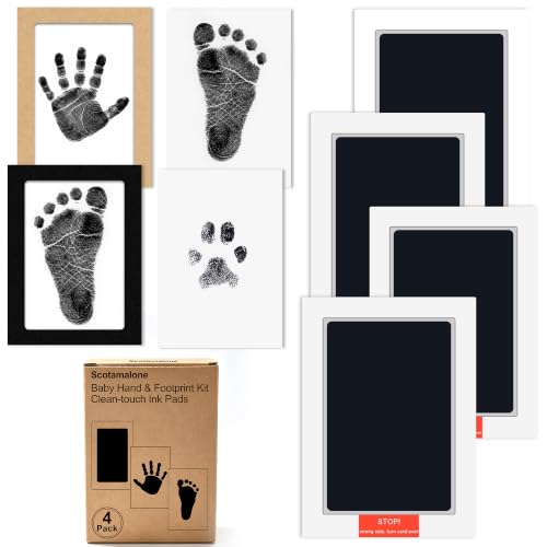 Baby Hand and Footprint Kit Black 4 Pack - Mess-Free Inkless Prints for Newborns & Pets