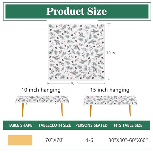 Winter Pine Tree Leaves Square Tablecloth 70x70 Inch - Pine Cone & Leaves Pattern, 70" x 70"