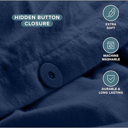 Bare Home Flannel Duvet Cover Set Queen Dark Blue Variation 07 - No Comforter