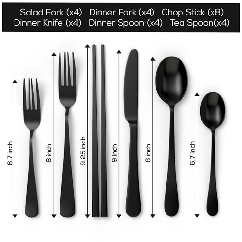28-Piece Stainless Steel Flatware Set for 4 with Matte Finish - Black and Silverware