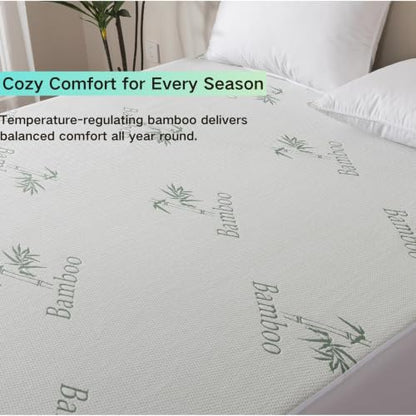 WhatsBedding Bamboo Mattress Protector Queen Size Cover - Breathable & Quiet