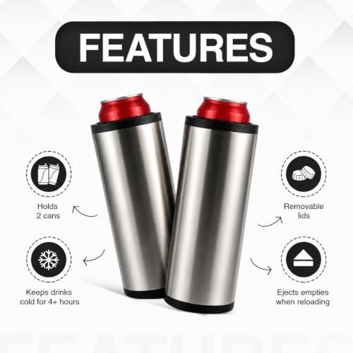 Double Wall Vacuum Insulated Can Cooler - Holds 2 Standard 12 oz Cans, Keeps Drinks Cold