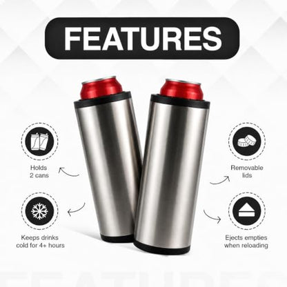 Double Wall Vacuum Insulated Can Cooler - Holds 2 Standard 12 oz Cans, Keeps Drinks Cold