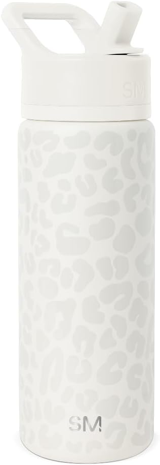 Simple Modern | Kids Water Bottle with Straw Lid - Vacuum Insulated, BPA-Free, 18oz Cream Leopard