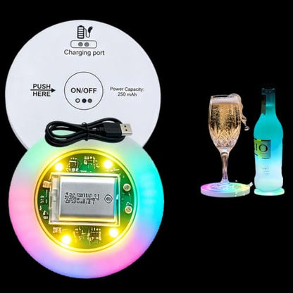Rechargeable LED Coaster Light for Drinkware, Multi-Color, 50-80H Runtime