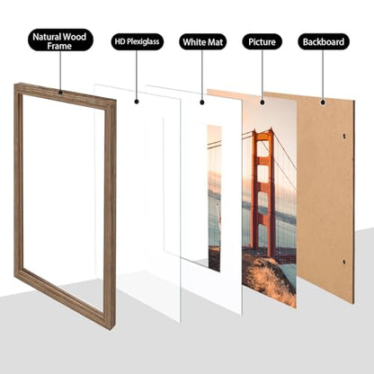 KINKINK 2 Pack Rustic Brown A2 Wooden Picture Frames - Solid Wood Wall Art