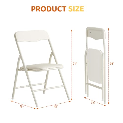 Kids Folding Chair with Metal Frame - Space-Saving, Easy-Fold Design, Beige - 2 Pack