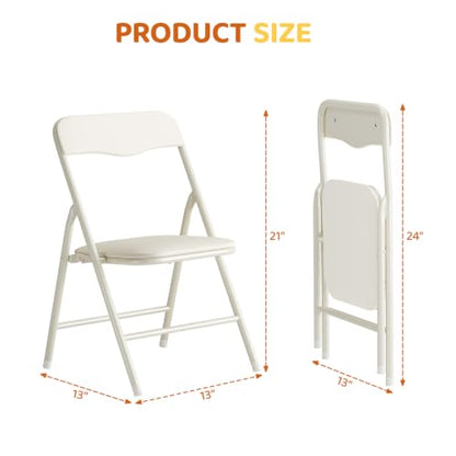 Kids Folding Chair with Metal Frame - Space-Saving, Easy-Fold Design, Beige - 2 Pack