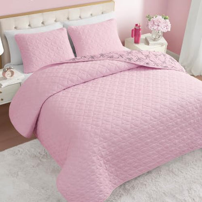 Juicy Couture Luxe Bow 3-Piece Quilt Set Full/Queen Light Pink - Reversible Bedding
