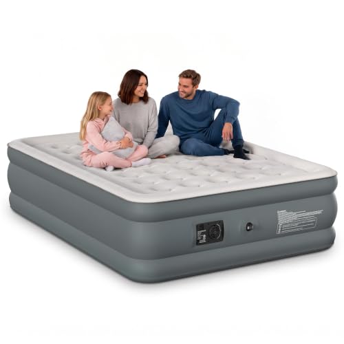 Queen Air Mattress with Built-In Pump - 18 Inch Raised Inflatable Bed for Camping & Home (Grey)