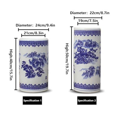 Blue And White Porcelain Umbrella Stand - Vintage Ceramic Entryway Holder 40x24cm