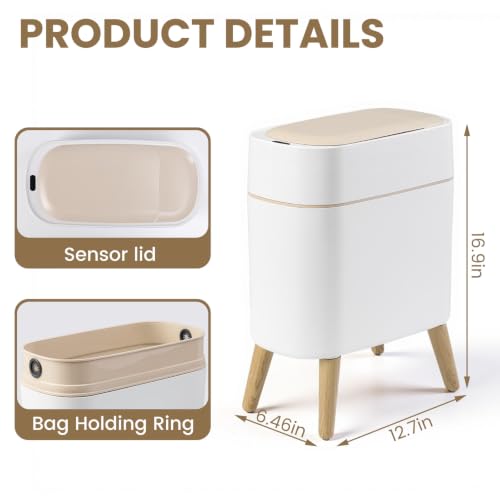 Automatic Motion Sensor Bathroom Trash Can with Lid 2.6 Gallon - White
