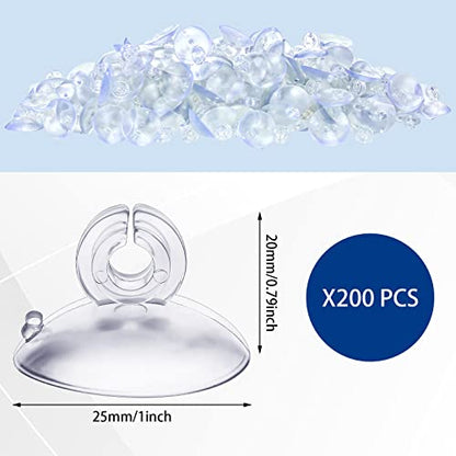 200 Pcs Christmas Light Clips with Suction Cups for Window Glass - Holiday Decor