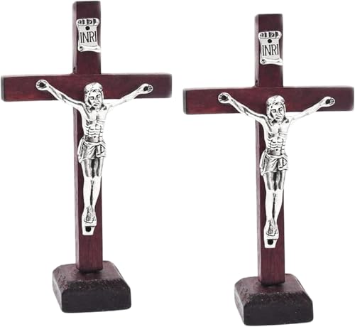 2-Pack Wooden Cross Crucifix Wall and Table Decor Religious Christian Ornaments