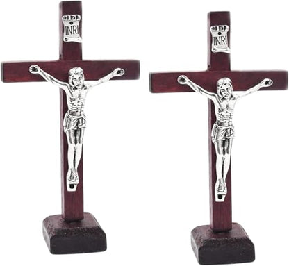 2-Pack Wooden Cross Crucifix Wall and Table Decor Religious Christian Ornaments