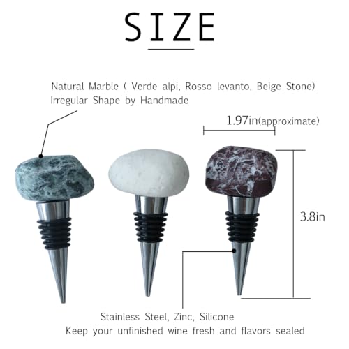 3 Pack Handmade Marble Wine Bottle Stoppers - Irregular Natural Stone Wine Saver