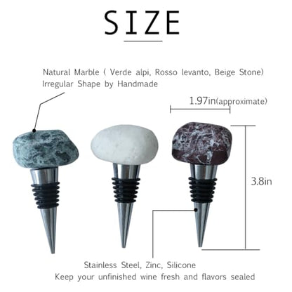 3 Pack Handmade Marble Wine Bottle Stoppers - Irregular Natural Stone Wine Saver