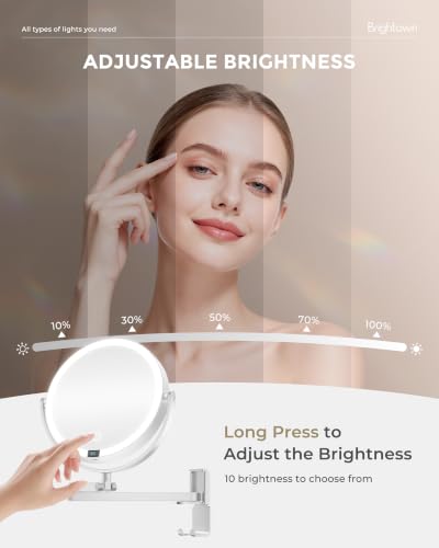 Brightown Sliver Wall-Mounted Lighted Makeup Mirror 1X/10X Magnification with LED