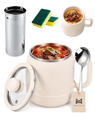 Electric Stewing Cup 27oz 6-in-1 Portable Cooking Kettle Beige with Filter