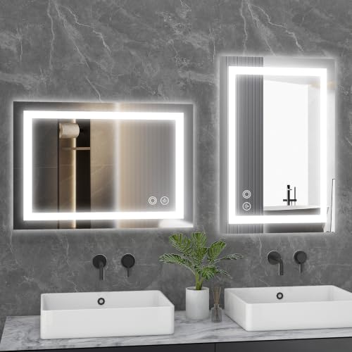 White LED Bathroom Vanity Mirror 20x28 Anti-Fog with Lights - NEWBULIG