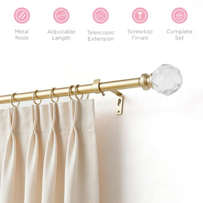Juicy Couture Astoria 2-Piece Gold Curtain Rod Set 48-84 Inches - Adjustable Telescoping Design