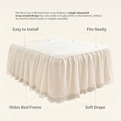 Cream White Ruffle Lace Bed Skirt for California King Bed - 17in Drop