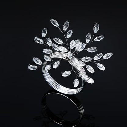 Willbond Christmas Crystal Leaf Napkin Rings Set - Silver, 12 Pieces