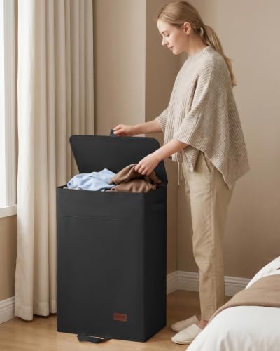 85L Laundry Hamper with Lid - Large Clothes Basket, Black - Variation of Black / 85L