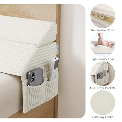 Queen Size Bed Wedge Pillow for Headboard Gap Filler Beige 60x10x6