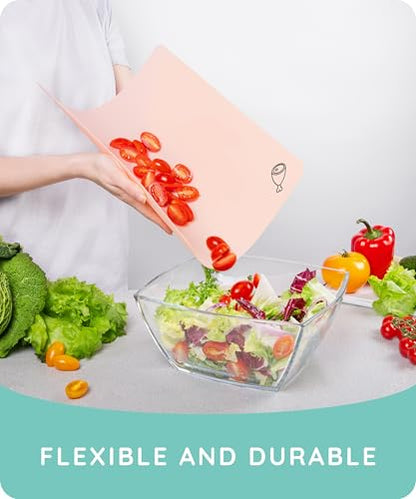 Flexible Plastic Cutting Board Set of 3 - Non-Slip, BPA-Free, Color-Coded, 15x12 Inches - Pink, Green, Gray