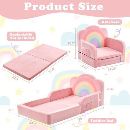 Pink Toddler Floor Bed and Kids Sofa - No Assembly Needed, Soft Foam