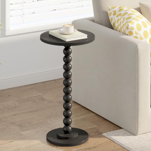 TUTOTAK Black Round Side Table with Solid Wood Legs - Small End Table