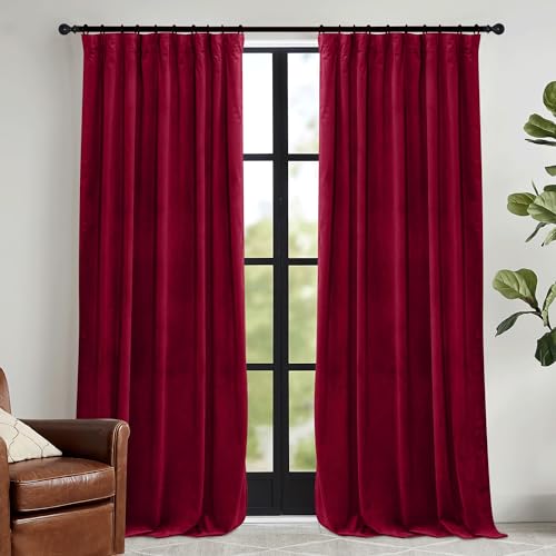 RYB HOME Red Velvet Blackout Curtains 96 Inch - Pack of 2, Bedroom & Living Room