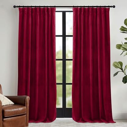 RYB HOME Red Velvet Blackout Curtains 96 Inch - Pack of 2, Bedroom & Living Room