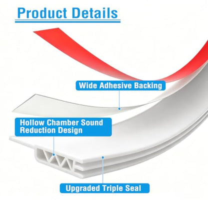 Door Draft Stopper Seal for Bottom of Door - White, 1.77" W x 39" L - Noise & Energy Saver