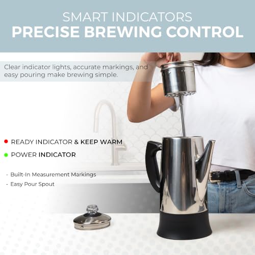 12-Cup Electric Coffee Percolator Stainless Steel Easy Use & Keep Warm