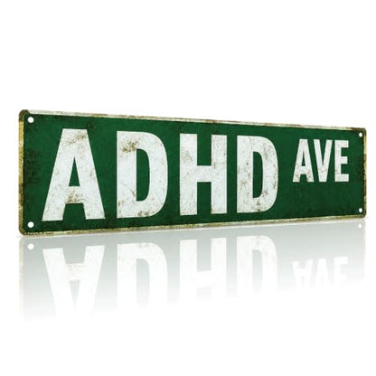 Funny ADHD Ave Metal Tin Sign - Quirky Wall Decor for Home & Office