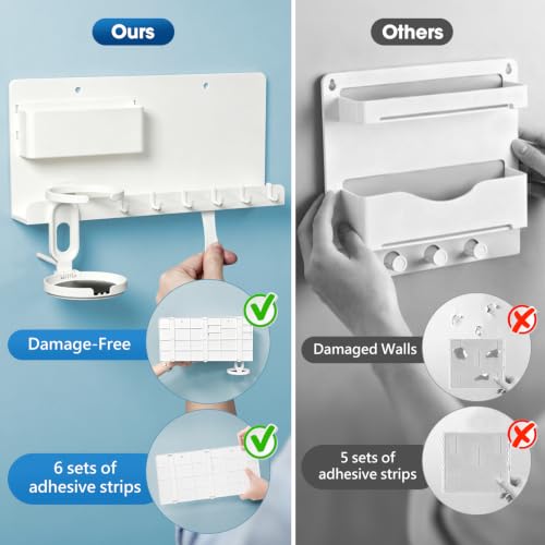 No Drill White Floating Wall Shelf with Organizer for Phones & Tablets