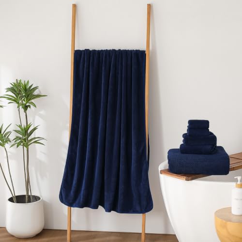 Navy Blue Bath Towels Set 29x59 Inches - 6 Pieces, Extra Large, Soft & Absorbent