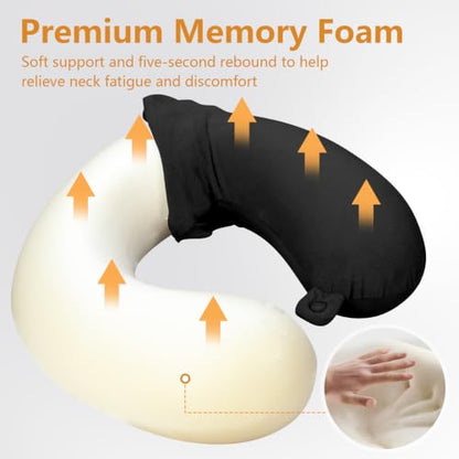 Travel Neck Pillow Memory Foam U Shape Airplane Pillow for Adults - Black