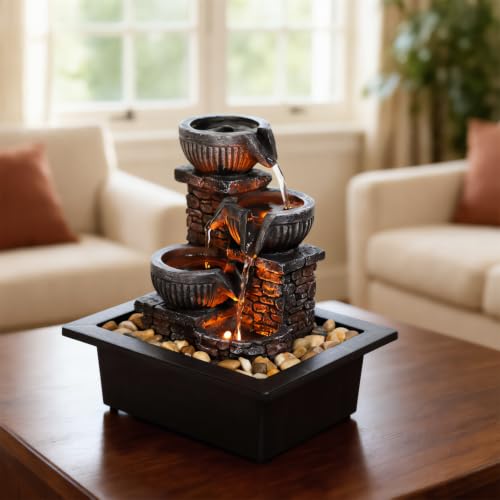 Tabletop Water Fountain with 3 Warm LED Lights, Soothing Water Flow for Relaxation