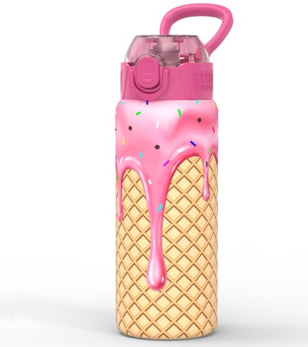 3D Strawberry Ice Cream Water Bottle 23.2oz Insulated Reusable Bottle