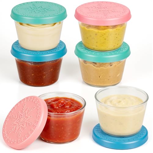 6 Pack Glass Salad Dressing Containers with Lids - 2.4 oz Food Storage Cups