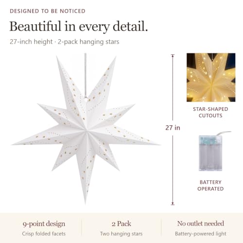 Paper Star Lantern 2 Pack - Hanging Christmas & Holiday Decor Lights