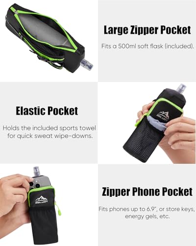 Pink Running Water Bottle Handheld with Phone Holder 17 oz - Zelvot