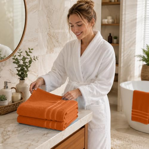Jumbo Bath Towels 2-Pack - 35 x 70 Inches, Tera Orange - Soft & Absorbent